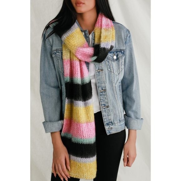 Snow Day Pink Multi Striped Knit Scarf - Picture 2 of 5
